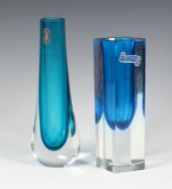 A Murano mid-Century blue glass hexagonal vase 18cm, a Whitefriars ditto 20cm