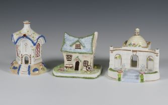 Three modern Coalport pastel burners - The Cascade House at Chatsworth in Fantasy 9cm, The Crooked