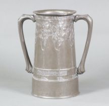David Veasey for Liberty & Co, a Tudric pewter twin handled vase, the base marked 010, 20cm x 10cm