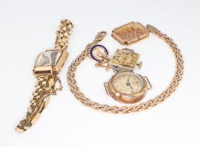 A lady's 9ct yellow gold wristwatch on a gilt strap together with a 9ct yellow gold bracelet 18cm, 2