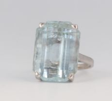 A white metal 18ct aquamarine cocktail ring, approx. 20mm x 12mm, size N, 10.6 grams