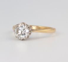 A yellow metal 18ct single stone brilliant cut diamond ring, approx. 1ct, 2.5 grams, size K, clarity