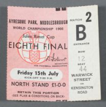 A ticket from the 1966 World Cup, Group 4 match between North Korea and Chile, held on Friday 15th