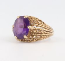A 9ct yellow gold amethyst set ring, size L, 4.6 grams