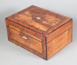 A Victorian inlaid walnut trinket box with hinged lid and fitted interior 14cm h x 30cm w x 22cm d