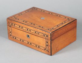 A 19th Century rectangular inlaid bleached mahogany trinket box with hinged lid 9cm h x 24cm w x