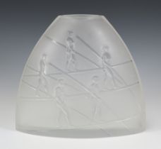 A Lalique frosted Aerial glass vase decorated with naked tight rope walkers 25cm, etched lalique