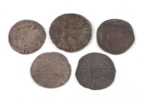 A Henry VIII hammered coin, a James I ditto and 3 others