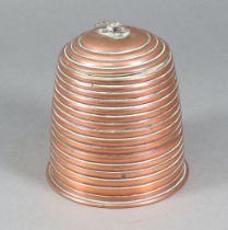 Kennith Turner, a copper honeypot in the form of a beehive with bee finial 12cm h x 11cm diam.