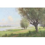 W J Albert (1912-1952) oil on canvas signed, cattle beside a river, 39cm x 59cm