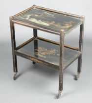 A 1930's rectangular black lacquered 2 tier tea trolley 71cm h x 61cm w x 41cm d Ebonising is rubbed