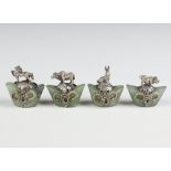 Four Chinese hardstone and white metal figures of animals 2cm