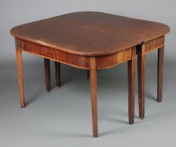 A Georgian D shaped mahogany dining table raised on 8 supports 73cm h x 117cm l x 55cm w Centre