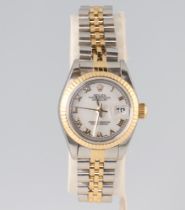 A lady's Rolex Oyster Perpetual datejust wristwatch in a bi-metallic case with bi-metallic bracelet,