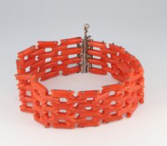 A Victorian carved coral gate link bracelet 19cm, 25cm wide