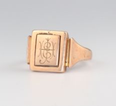 A gentleman's 9ct yellow gold enamelled swivel Masonic ring 7.1 grams, size S 1/2