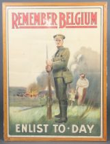 A First World War Propaganda poster number 16 "Remember Belgium, Enlist Today" published by the