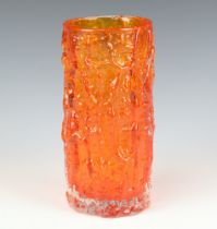 A Whitefriars orange nobbly cylindrical vase 22.5cm