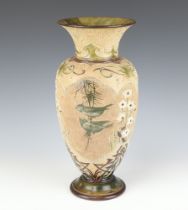 A Doulton Lambeth oviform vase decorated with panels of birds and flowers by Florence E Barlow. no.