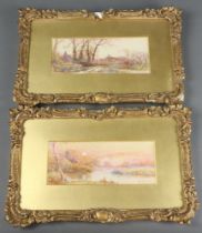 Stuart Lloyd 1906 (1845-1929) pair of watercolours, riverscape and country lane 9cm x 20cm