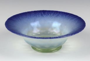 A Louis Comfort Tiffany Favrile flared neck blue shallow bowl with engraved marks 15.5cm