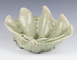 A Studio Pottery dish in the form of a clam shell 28cm