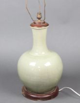 An 18th century style Chinese pale Celadon baluster vase 40cm (drilled and converted to electricity)