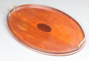 An Edwardian inlaid mahogany twin handled tea tray 3cm x 63cm x 41cm Warped, ring mark, old repair