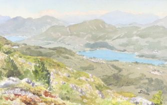 Hans Steiner, watercolour signed, alpine study with fiord 30cm x 48cm