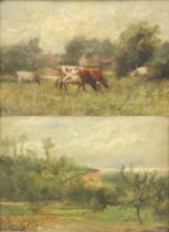 Frederick Jacques Sang (1846-1931), oils on board a pair, study of cattle and a country landscape,