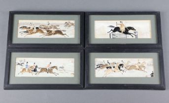 Three 19th Century Stevenographs - hunting and 1 other horse racing 5cm x 15cm