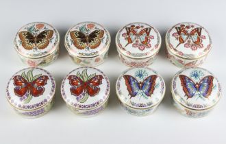 Eight Royal Crown Derby Butterflies of The World circular boxes and lids boxed, 8cm