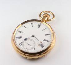 A Victorian 18ct yellow gold mechanical pocket watch with seconds at 6 o'clock with engraved