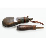 A 19TH CENTURY COPPER AND BRASS POWDER FLASK of plain design,