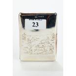 A VICTORIAN RECTANGULAR SILVER CARD/NOTE CASE with leather interior and white metal pencil,