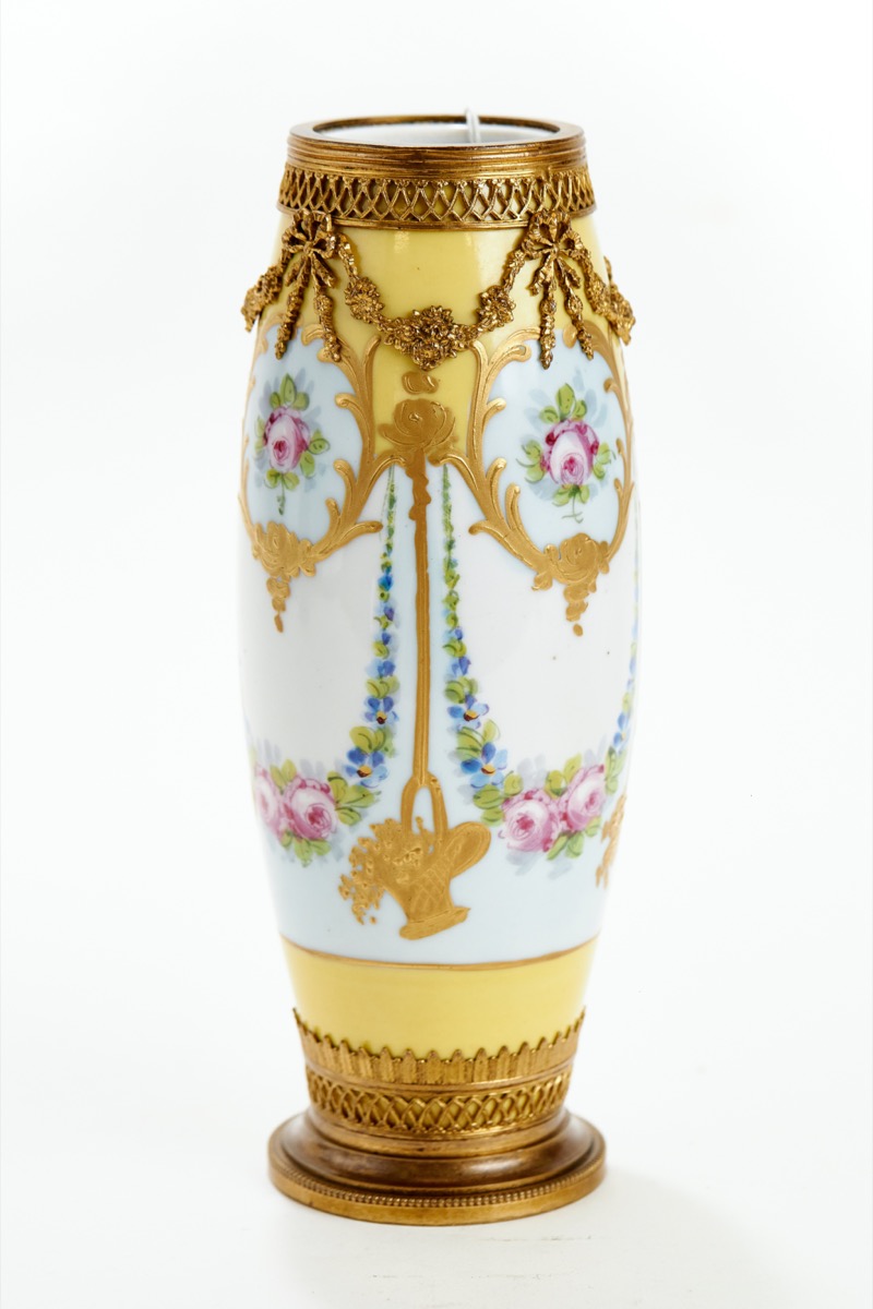 A LATE 19TH CENTURY FRENCH SEVRES TYPE PORCELAIN VASE painted with swags of flowers,