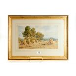 G.H. HARRIS, WATERCOLOUR, landscape with elms and corn stooks, signed, 26.5 x 45.5cm. £40-£60.