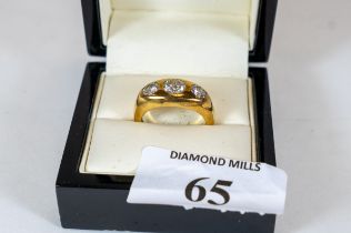 A Gents 18ct yellow gold ring set with three diamonds, approx 2 carats, size S, approx 13gms. £