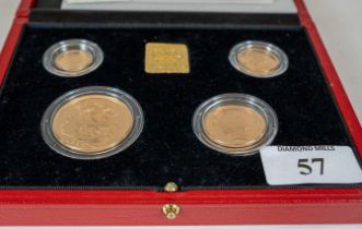 A 1990 United Kingdom Gold Proof Sovereign Four Coin Collection comprising five pounds, double