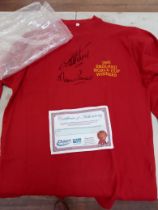 Football interest an autographed replica 1966 England shirt by Martin Peters & Geoff Hurst with