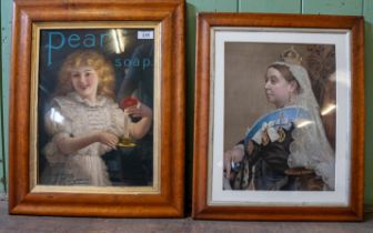 A late 19th century coloured print of Queen Victoria, 37x28cms, and a coloured Pear's Soap print,