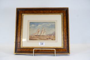A mid 19th century watercolour depicting a steam yacht in full sail, unsigned, 12 x 18cms,