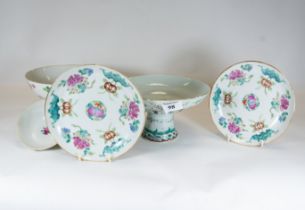 A late 19th century Chinese porcelain stem bowl polychrome decorated with flowering boughs, 19cms