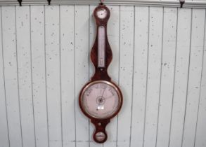 J. Lione, London, an early 19th century mahogany banjo barometer, 10'' silvered dial with detachable