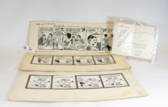 Andy Capp cartoons by Reg Smythe, two four panel photo printed panels and a hand drawn four-panel