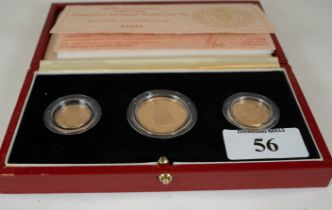 A 500th Anniversary 1489 - 1989 Gold Proof Sovereign three coin set comprising double sovereign &