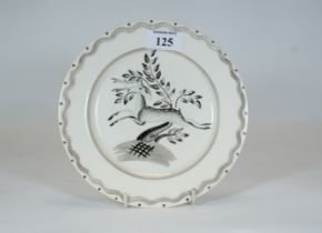A Clarice Cliff black & white plate depicting a leaping deer by Billie Waters, circa 1934, 20cms