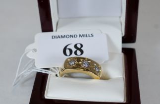 A Gents 18ct yellow gold three-stone diamond ring, size T, approx 8.7 gms, est £250 - £400
