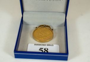 A fine Gold half ounce angel Elizabeth II Isle of Man 1988 in a 9ct gold pendant mount 19gms est. £