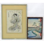 After Utagawa Toyokuni, Japanese School, Woodblock print, A portrait of an actor wearing elaborate